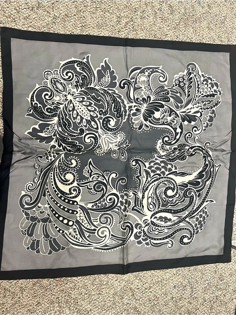 Talbots Black & Gray Paisley Silk Scarf